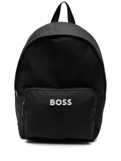 Hugo Boss Black Adjustable-strap Contrast Logo Backpack In 001-black