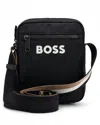 Hugo Boss Catch 3.0 Mens Crossbody Bag With Signature-stripe Strap Nos In Black