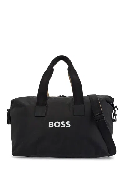 HUGO BOSS CATCH_3.0 BLACK TRAVEL BAG WITH ADJUSTABLE SHOULDER STRAP