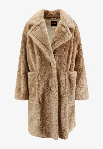 Hugo Boss Catedy Faux Fur Coat In Neutral