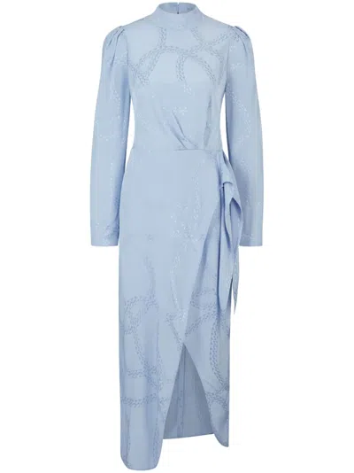 Hugo Boss Chain-print Draped Dress In Blue