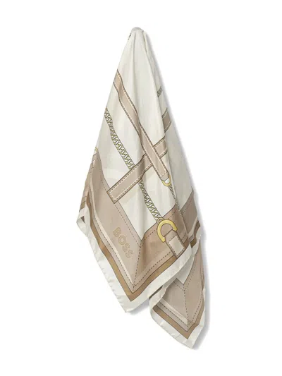 Hugo Boss Chain-print Silk Scarf In Multi