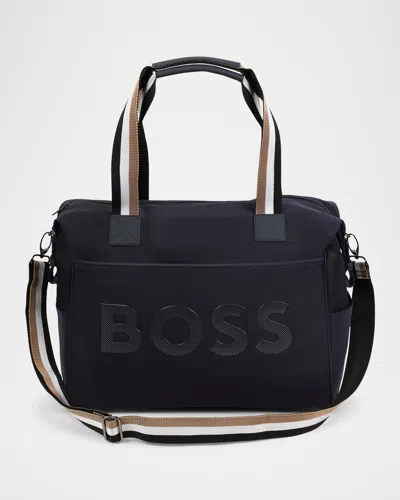 Hugo Boss Changing Bag W/ Embossed Logo-print In Navy