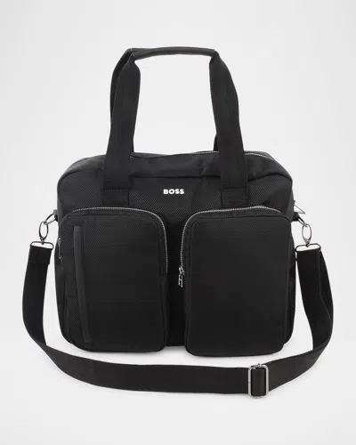 Hugo Boss Changing Bag W/ Silicone Logo-print In Black