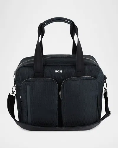 Hugo Boss Changing Bag W/ Silicone Logo-print In Navy