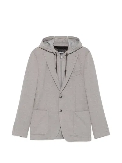 Hugo Boss C-hanry Hooded Single-breasted Jacket In Gray