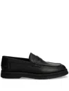 Hugo Boss Black Rubber Sole Brush-off Leather Loafers In Black