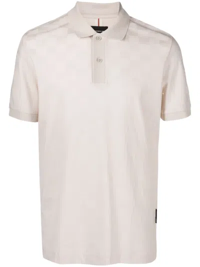 Hugo Boss Check-pattern Cotton Polo Shirt In Neutrals
