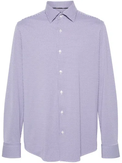 Hugo Boss Check-pattern Long Sleeve Shirt In Blue