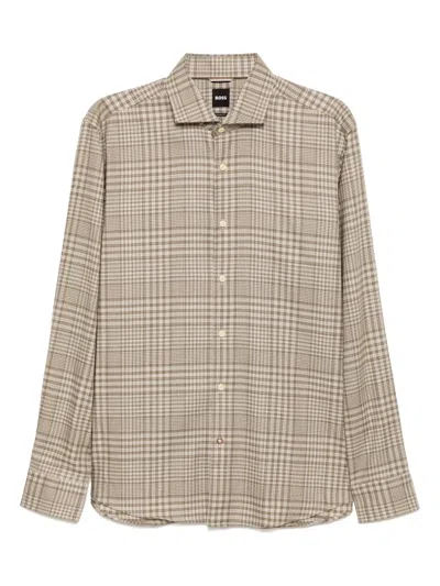 Hugo Boss Check Pattern Shirt In Neutrals