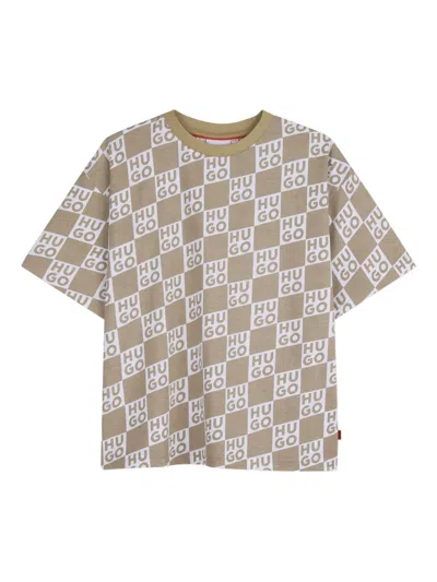 Hugo Boss Kids' Check-print T-shirt In Neutral