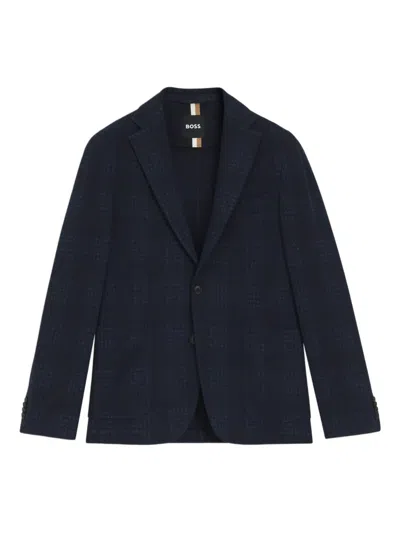 Hugo Boss Single Breasted Jacket Notch Lapel Chest Pocket In Blue