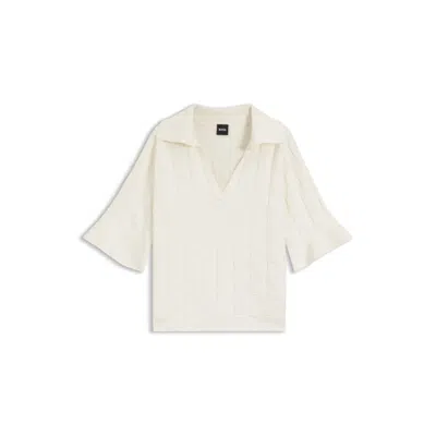 Hugo Boss Check-texture Sweater With Johnny Collar In White