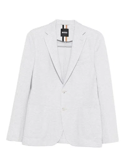 Hugo Boss Checked Cotton-blend Jacket In White