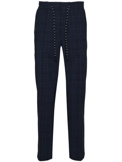 Hugo Boss Checked Mid-rise Tapered Trousers In Blue