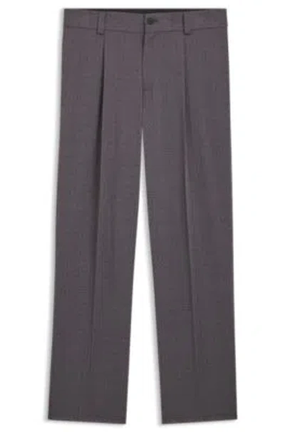 Hugo Boss Checked Modern-fit Trousers In Stretch Cloth In Gray