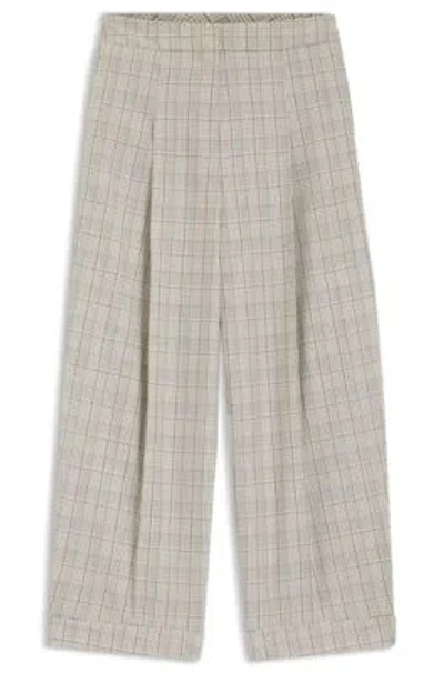 Hugo Boss Checked Oversized-fit Trousers In Stretch Wool In Multi