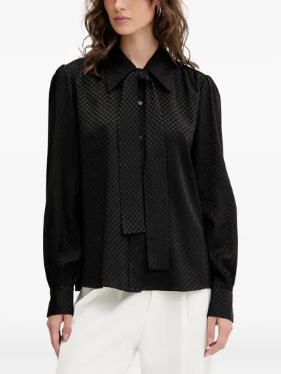 Hugo Boss Checked Puff-sleeve Shirt In Black
