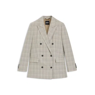 Hugo Boss Checked Regular-fit Blazer In Stretch Wool In Gray