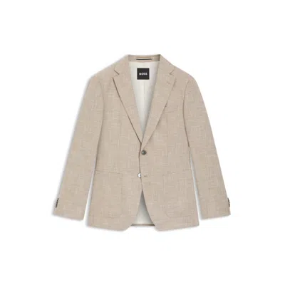 Hugo Boss Checked Regular-fit Jacket In Comfort-stretch Cloth In Neutral