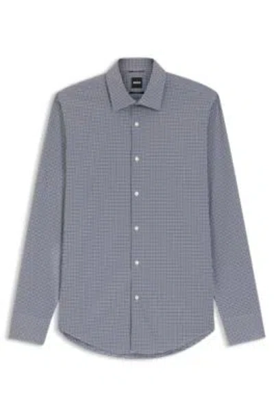 Hugo Boss Checked Regular-fit Shirt In Performance-stretch Fabric In Gray