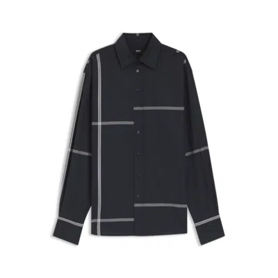 Hugo Boss Checked Relaxed-fit Blouse In Cotton Canvas In Black