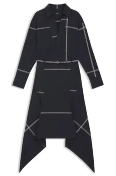 Hugo Boss Checked Shirt Dress In Cotton Canvas In Black