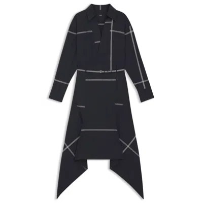 Hugo Boss Checked Shirt Dress In Cotton Canvas In Black