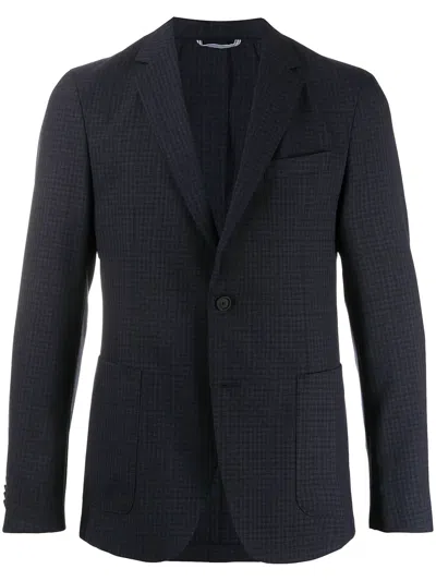 Hugo Boss Checked Single-breasted Blazer In Blue