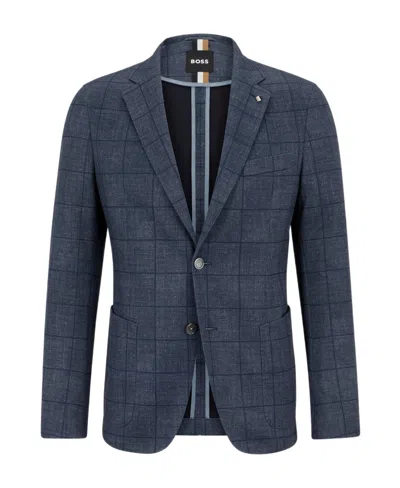 Hugo Boss Checked Single-breasted Blazer In Blue