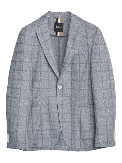 Hugo Boss Checked Single-breasted Blazer In Gray