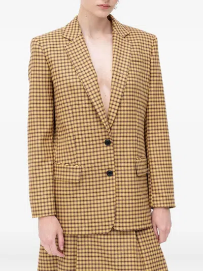 Hugo Boss Checked Single-breasted Blazer In Yellow