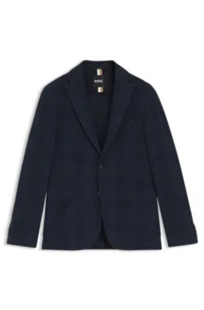 Hugo Boss Checked Slim-fit Jacket In A Cotton Blend In Blue