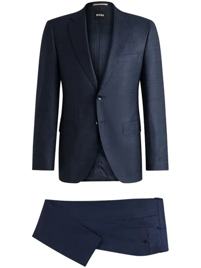 Hugo Boss Regular-fit Suit In Checked Stretch Wool In Blue