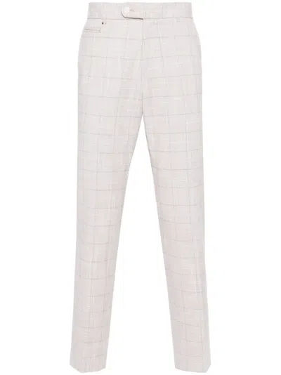 Hugo Boss Checked Tailored Trousers In Neutrals