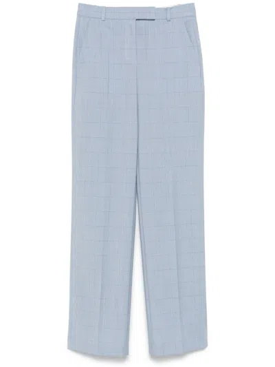 Hugo Boss Checked Virgin Wool Trousers In Blue