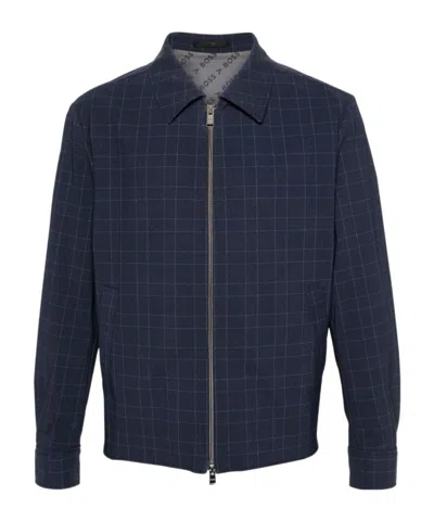 Hugo Boss Checked Zip-up Shirt Jacket In Black