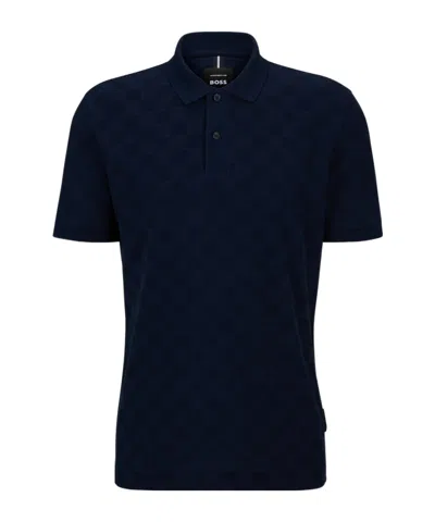 Hugo Boss Checkerboard-knit Polo Shirt In Black