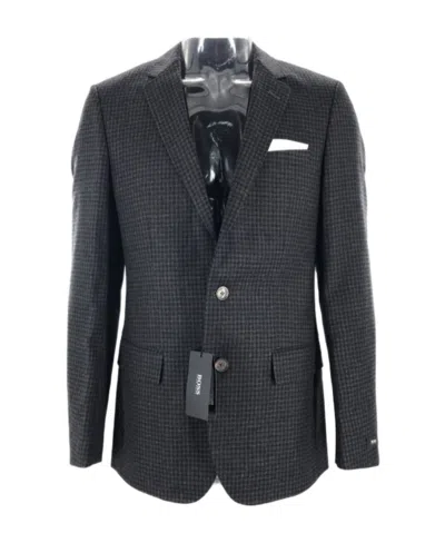 Hugo Boss Checkered Front Bag Suit Jacket In Black