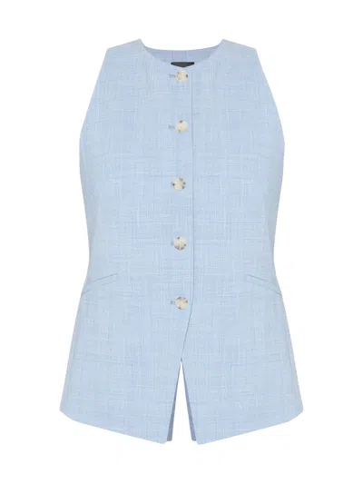 Hugo Boss Checkered Wool Button Vest In Blue