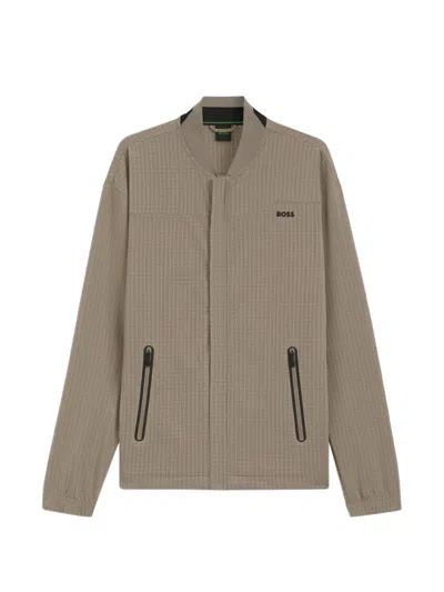Hugo Boss Check-pattern Bomber Jacket In Brown