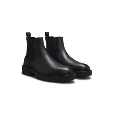 Hugo Boss Chelsea Boots In Grained Leather With Lug Sole In Black