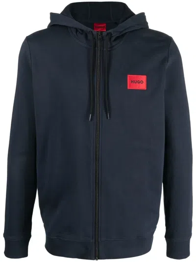 Hugo Boss Chest Logo-patch Hoodie In Blue