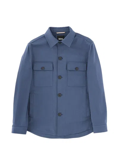 Hugo Boss Relaxed-fit Overshirt In Stretch-cotton Twill In Blue