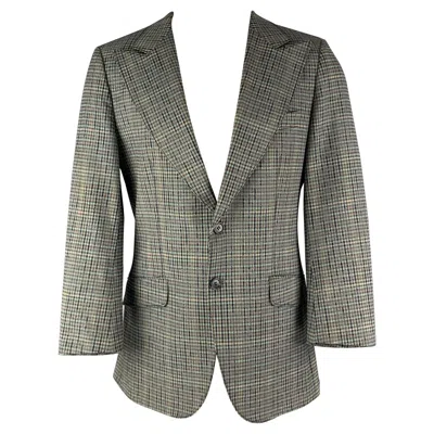 Pre-owned Hugo Boss Chest Size 38 Grey Navy Plaid Cotton Elastane Peak Lapel Sport Coat In Gray