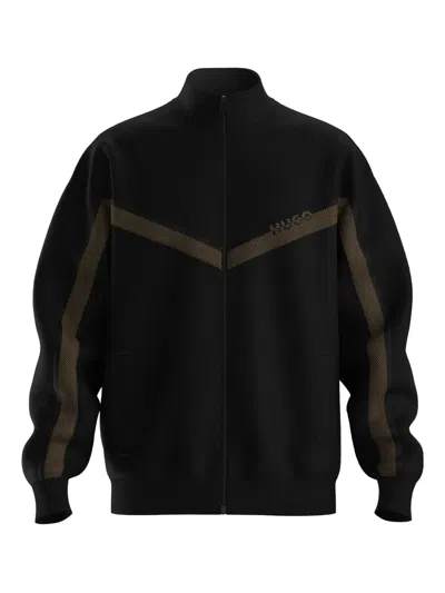 Hugo Boss Chevron-panel Zip-up Sweatshirt In Black