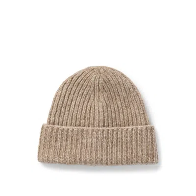 Hugo Boss Chunky-knit Beanie Hat In A Bison Wool-blend With Silk In Beige