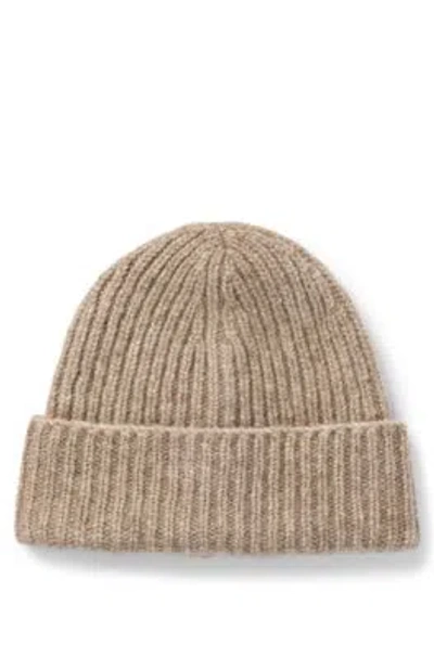 Hugo Boss Chunky-knit Beanie Hat In Wool With Silk In Beige