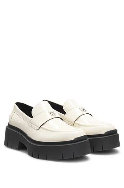 Hugo Boss Chunky-sole Loafers In Leather With Stacked-logo Trim In Light Beige