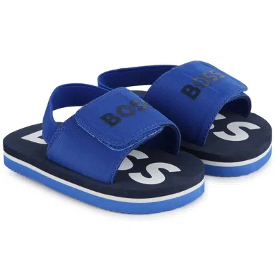 Hugo Boss Kids' Elastic Strap Sandals W/ Logo In Blue